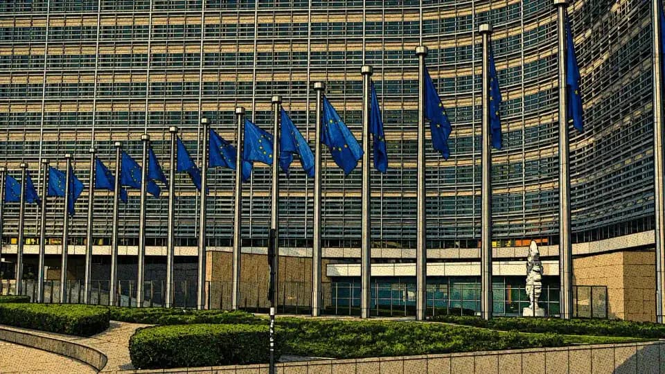 European flags outside the European Commission building